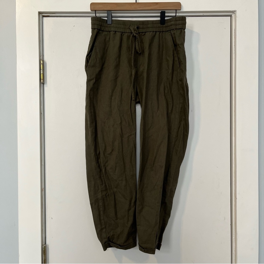 J. Crew women’s Olive green linen blend pants jogger size 4 drawstring